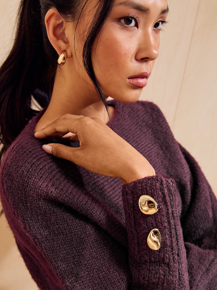 Friends Like These Aubergine Purple Slash Neck Jumper - Image 2 of 5