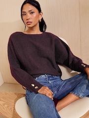 Friends Like These Aubergine Purple Slash Neck Jumper - Image 3 of 5