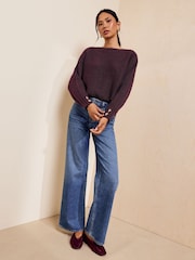 Friends Like These Aubergine Purple Slash Neck Jumper - Image 4 of 5