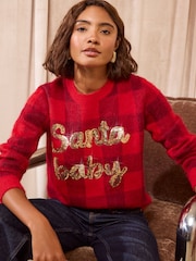 Friends Like These Red Santa Baby Graphic Christmas Jumper - Image 1 of 5