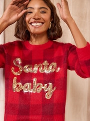 Friends Like These Red Santa Baby Graphic Christmas Jumper - Image 2 of 5