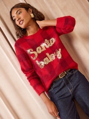 Friends Like These Red Santa Baby Graphic Christmas Jumper - Image 4 of 5