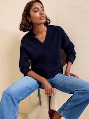 Friends Like These Navy V-Neck Seam Detail Jumper - Image 1 of 6