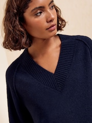 Friends Like These Navy V-Neck Seam Detail Jumper - Image 2 of 6