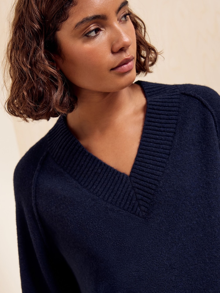 Friends Like These Navy V-Neck Seam Detail Jumper - Image 2 of 6 Friends Like These Navy V-Neck Seam Detail Jumper - Image 2 of 6