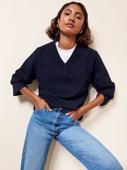 Friends Like These Navy V-Neck Seam Detail Jumper - Image 3 of 6
