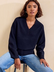 Friends Like These Navy V-Neck Seam Detail Jumper - Image 4 of 6