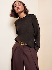 Friends Like These Chocolate Brown Crew Neck Seam Detail Jumper - Image 1 of 6