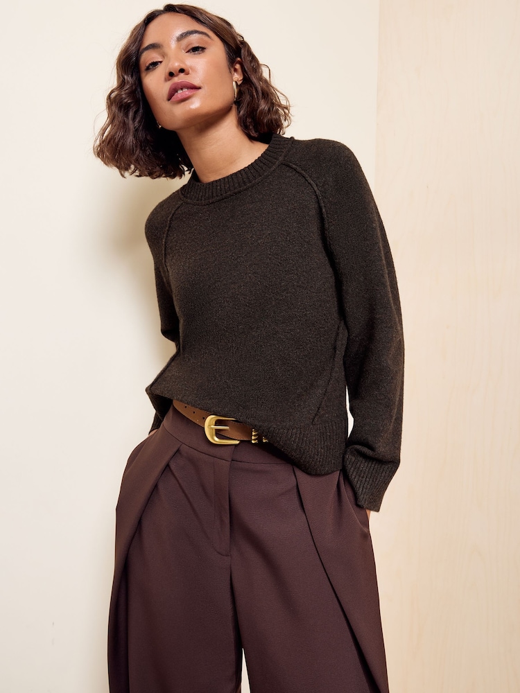 Friends Like These Chocolate Brown Crew Neck Seam Detail Jumper - Image 1 of 6 Friends Like These Chocolate Brown Crew Neck Seam Detail Jumper - Image 1 of 6
