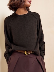 Friends Like These Chocolate Brown Crew Neck Seam Detail Jumper - Image 3 of 6