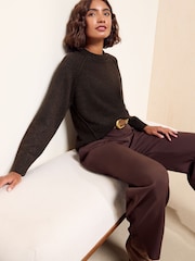 Friends Like These Chocolate Brown Crew Neck Seam Detail Jumper - Image 4 of 6