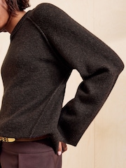 Friends Like These Chocolate Brown Crew Neck Seam Detail Jumper - Image 5 of 6