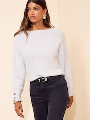 Friends Like These Grey Slash Neck Jumper - Image 5 of 6