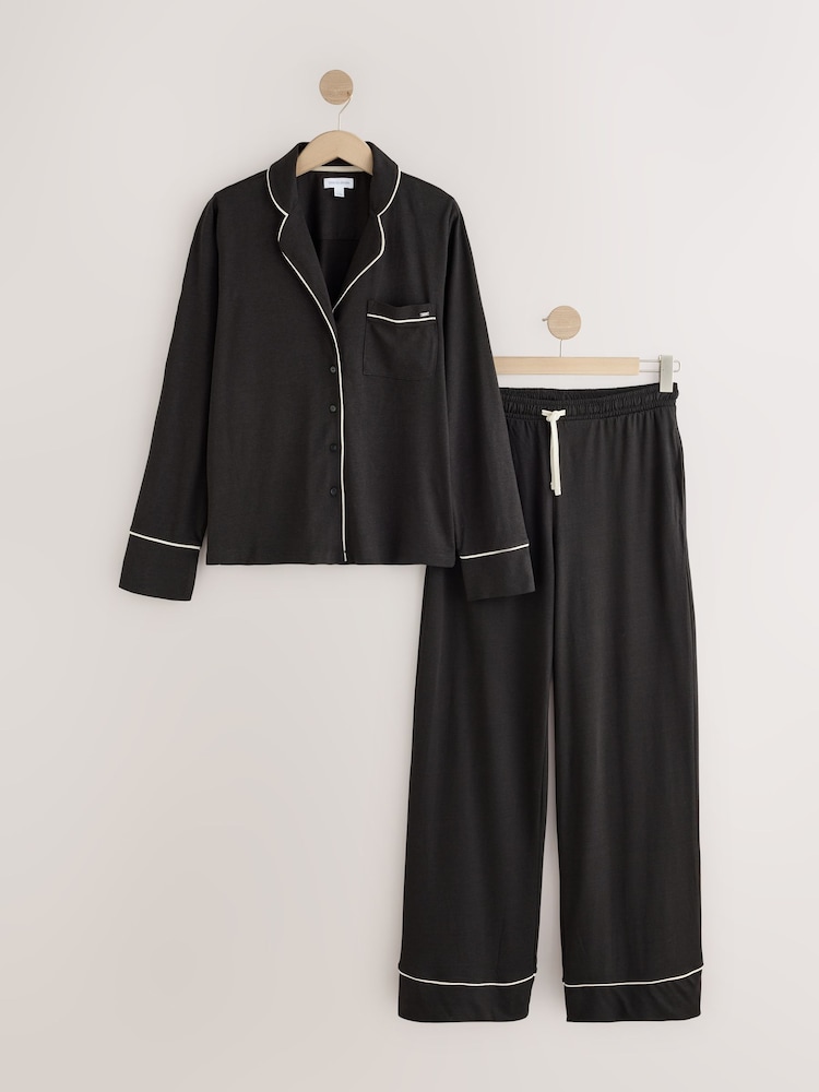 Black Jersey Button Through Pyjamas - Image 1 of 3