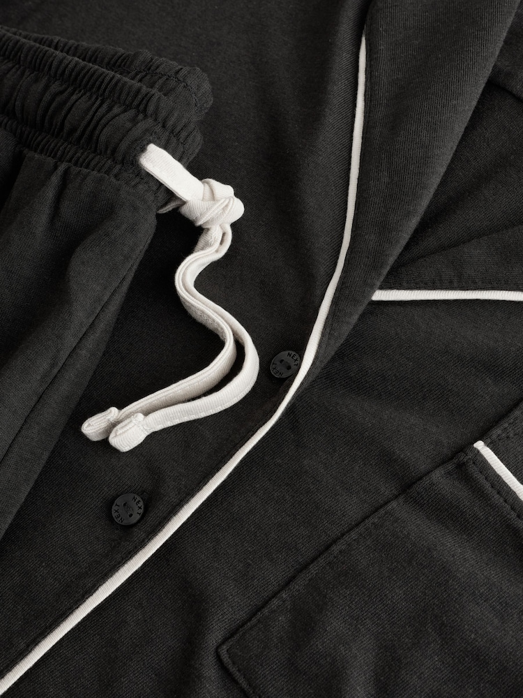 Black Jersey Button Through Pyjamas - Image 2 of 3