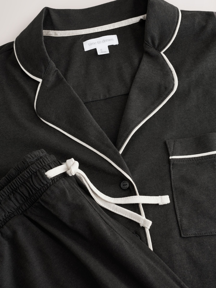 Black Jersey Button Through Pyjamas - Image 3 of 3