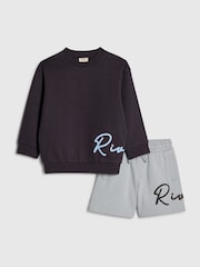 River Island Blue Colourblock Sweatshirt & Shorts Set - Image 1 of 4