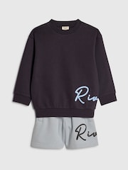 River Island Blue Colourblock Sweatshirt & Shorts Set - Image 3 of 4