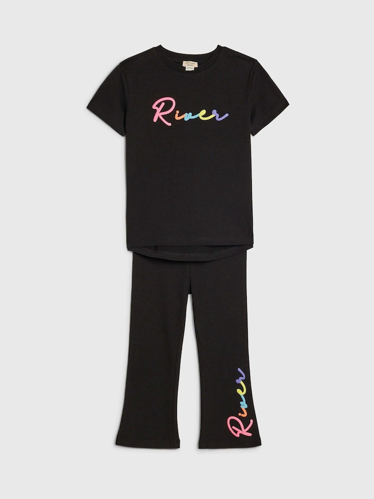 River Island Black River T-Shirt & Kickflare Set - Image 3 of 3