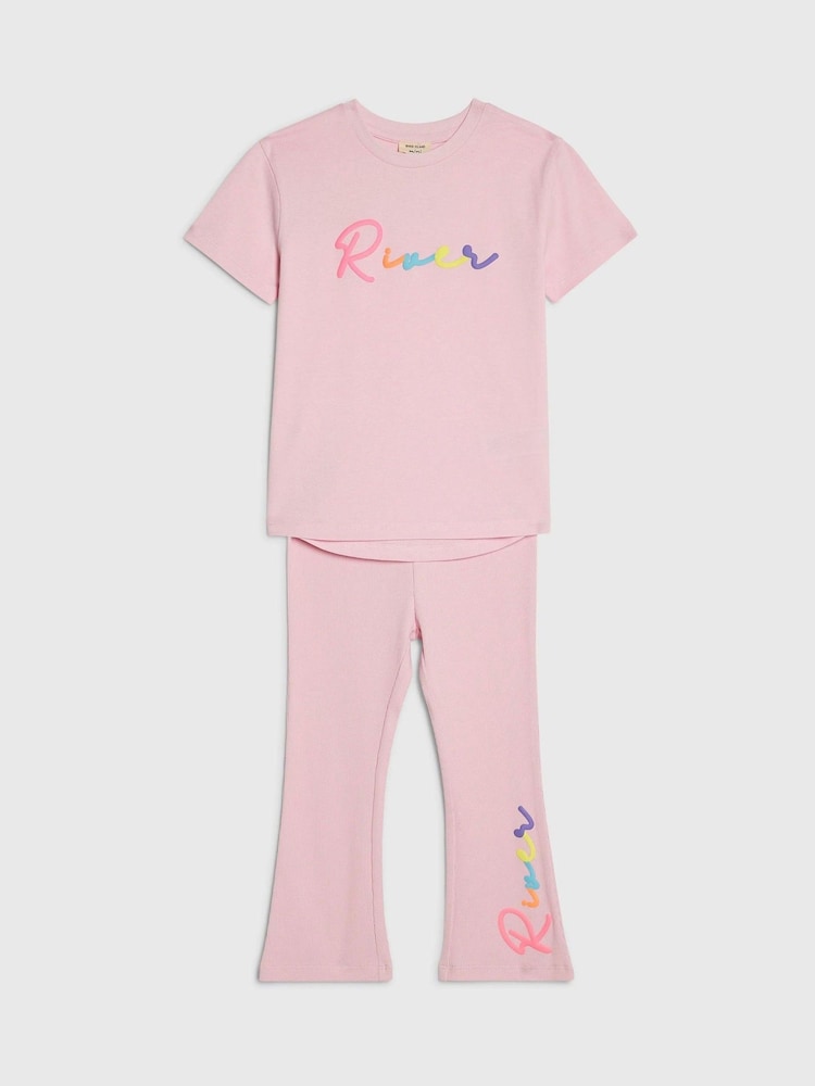 River Island Pink River T-Shirt & Kickflare Set - Image 1 of 3