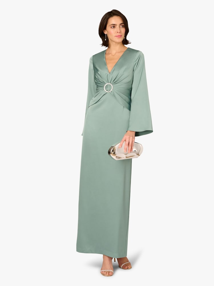 Adrianna Papell Green Aidan Mattox Satin Long Dress - Image 2 of 6 Adrianna Papell Green Aidan Mattox Satin Long Dress - Image 2 of 6