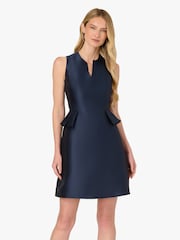 Adrianna Papell Blue Mikado Ruffle Short Dress - Image 1 of 6