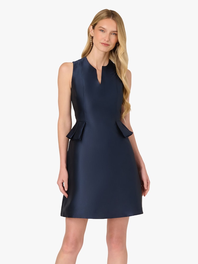 Adrianna Papell Blue Mikado Ruffle Short Dress - Image 1 of 6 Adrianna Papell Blue Mikado Ruffle Short Dress - Image 1 of 6
