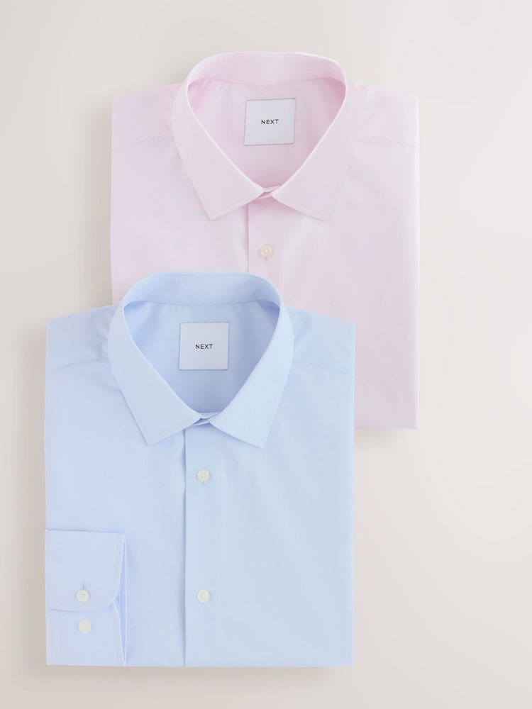 Pink/Blue Easy Care Regular Fit Single Cuff Smart Shirts 2 Pack - Image 1 of 19 Pink/Blue Easy Care Regular Fit Single Cuff Smart Shirts 2 Pack - Image 1 of 19