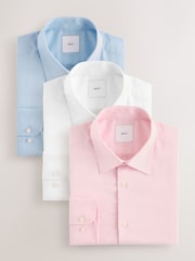 White/Blue/Pink Slim Fit Easy Care Single Cuff Smart Shirts 3 Pack - Image 1 of 9