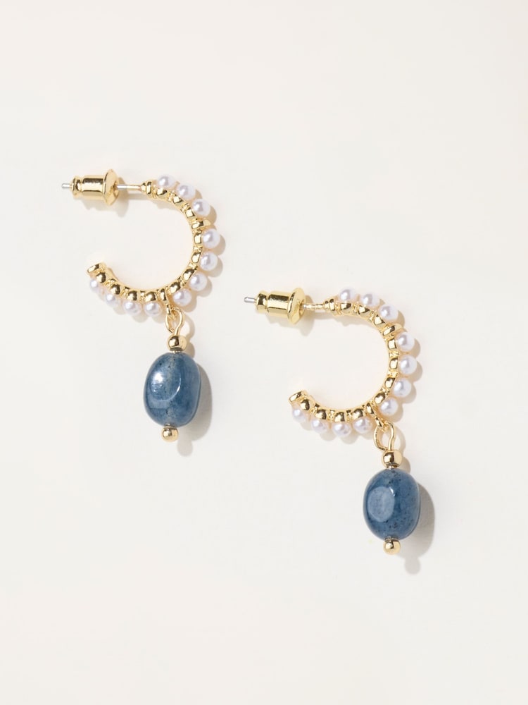 FatFace Blue Pearl Stone Earrings - Image 1 of 2