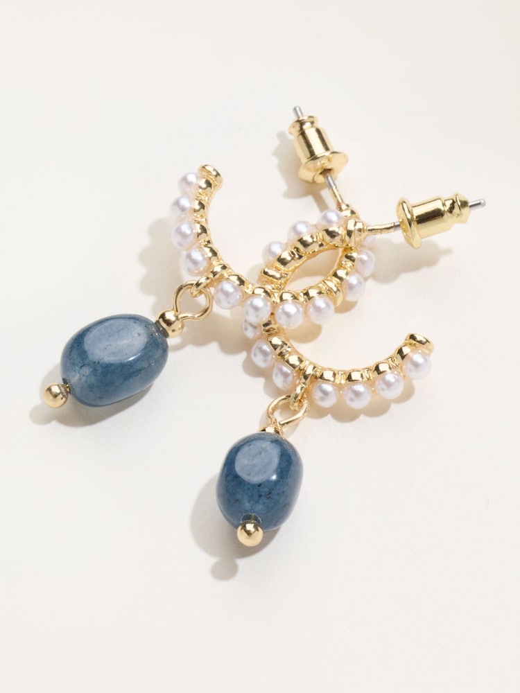 FatFace Blue Pearl Stone Earrings - Image 2 of 2