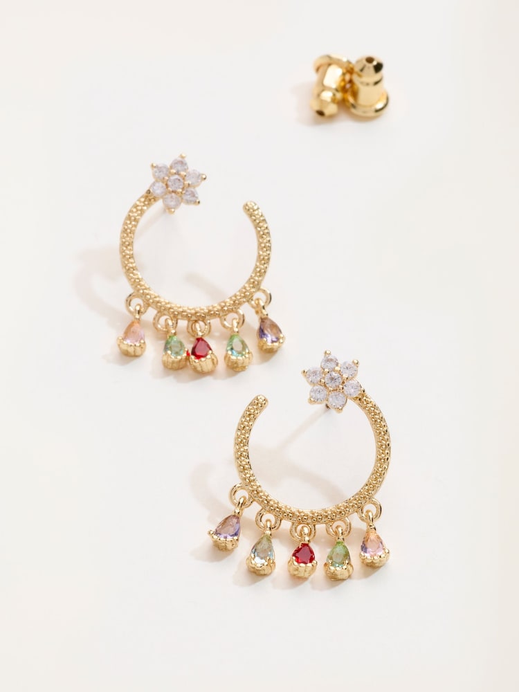 FatFace Gold Tone Star Gem Hoops - Image 2 of 2