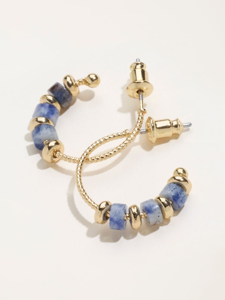 FatFace Blue Stone Hoop Earrings - Image 2 of 2