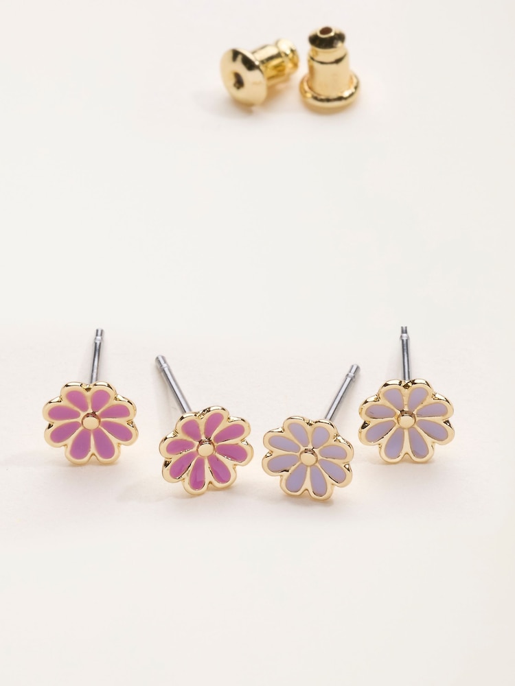 FatFace Purple 2 Pairs of Flower Studs - Image 2 of 2 FatFace Purple 2 Pairs of Flower Studs - Image 2 of 2