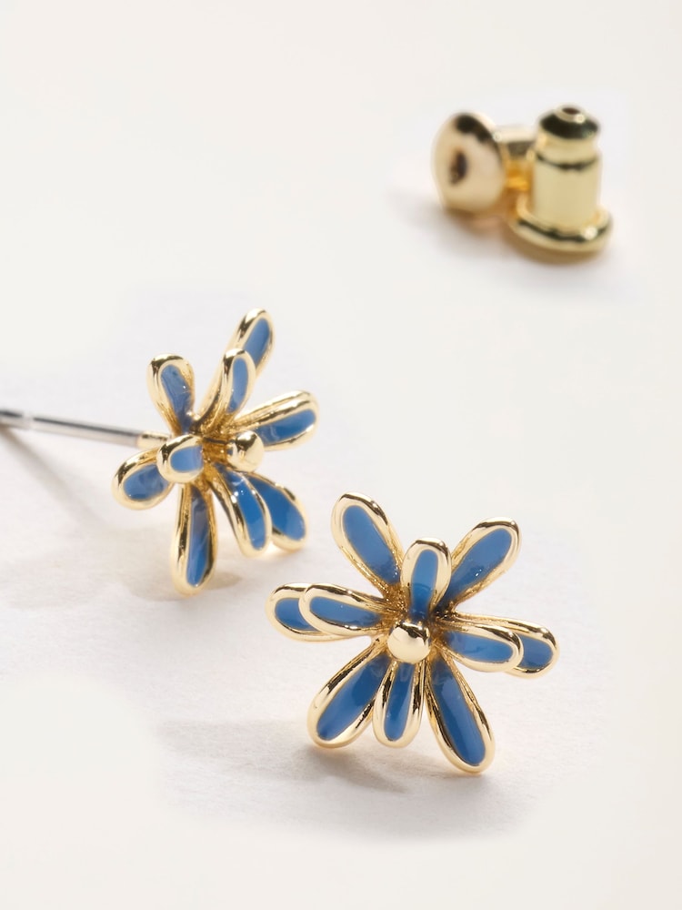 FatFace Navy Flower Stud Earrings - Image 2 of 2 FatFace Navy Flower Stud Earrings - Image 2 of 2