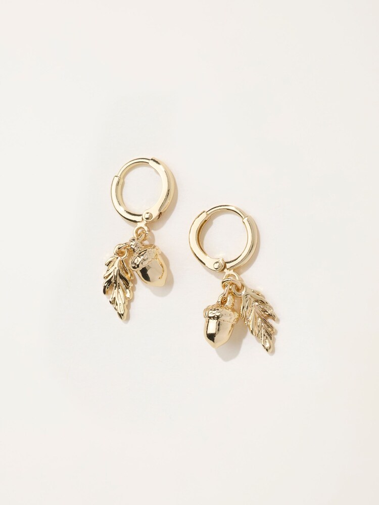FatFace Gold Tone Acorn Leaf Earrings - Image 1 of 2