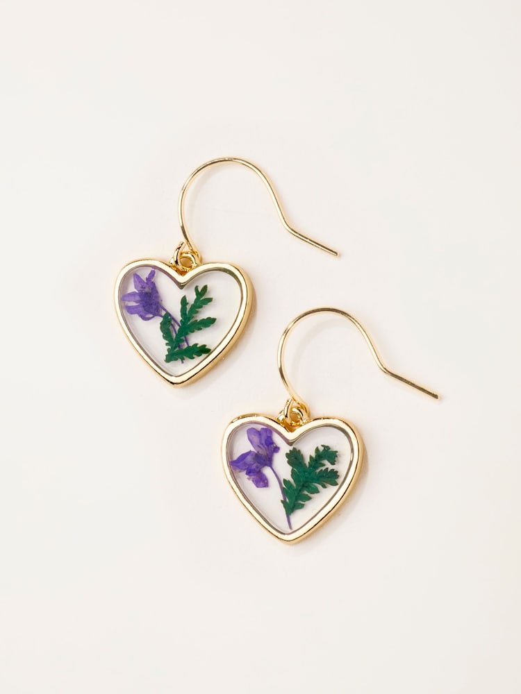 FatFace Purple Pressed Heart Earrings - Image 1 of 2 FatFace Purple Pressed Heart Earrings - Image 1 of 2