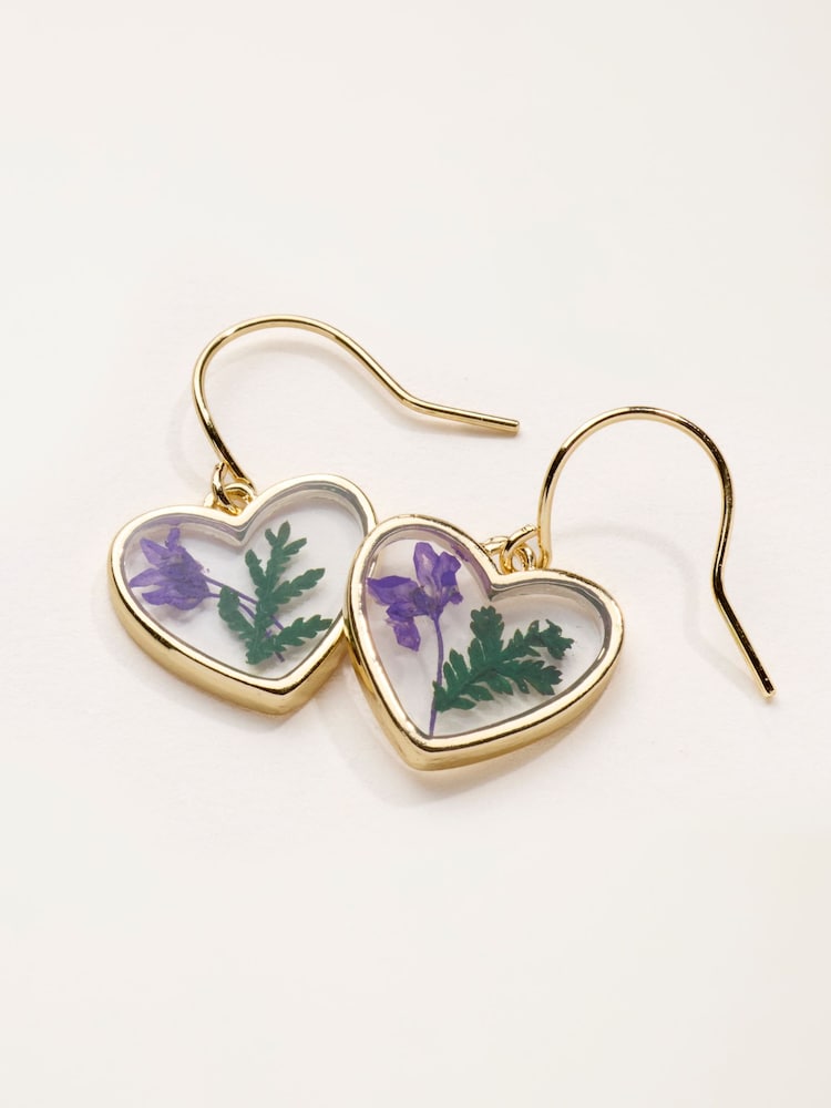 FatFace Purple Pressed Heart Earrings - Image 2 of 2 FatFace Purple Pressed Heart Earrings - Image 2 of 2