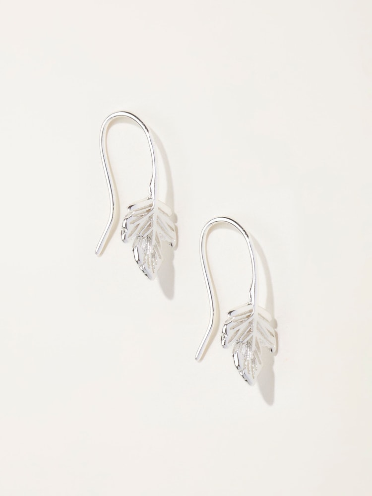 FatFace Silver Tone Leaf Drop Earrings - Image 1 of 4