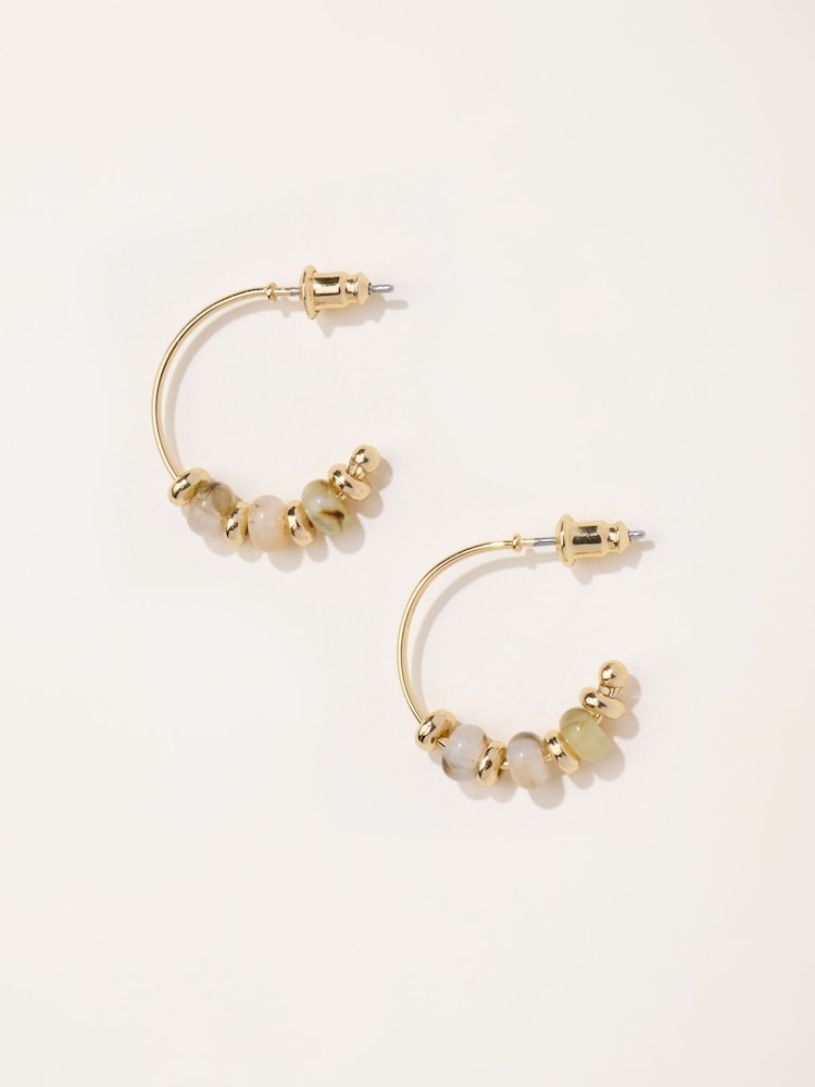 FatFace Natural Beaded Hoop Earrings - Image 1 of 2