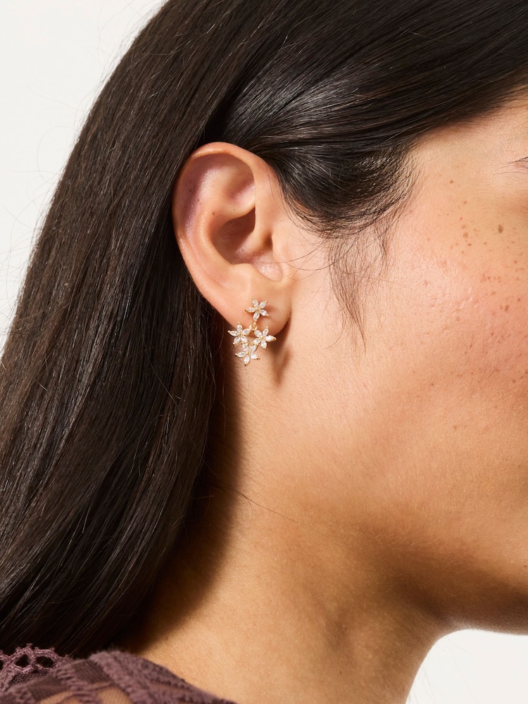FatFace Gold Tone Flower Party Earrings - Image 4 of 4