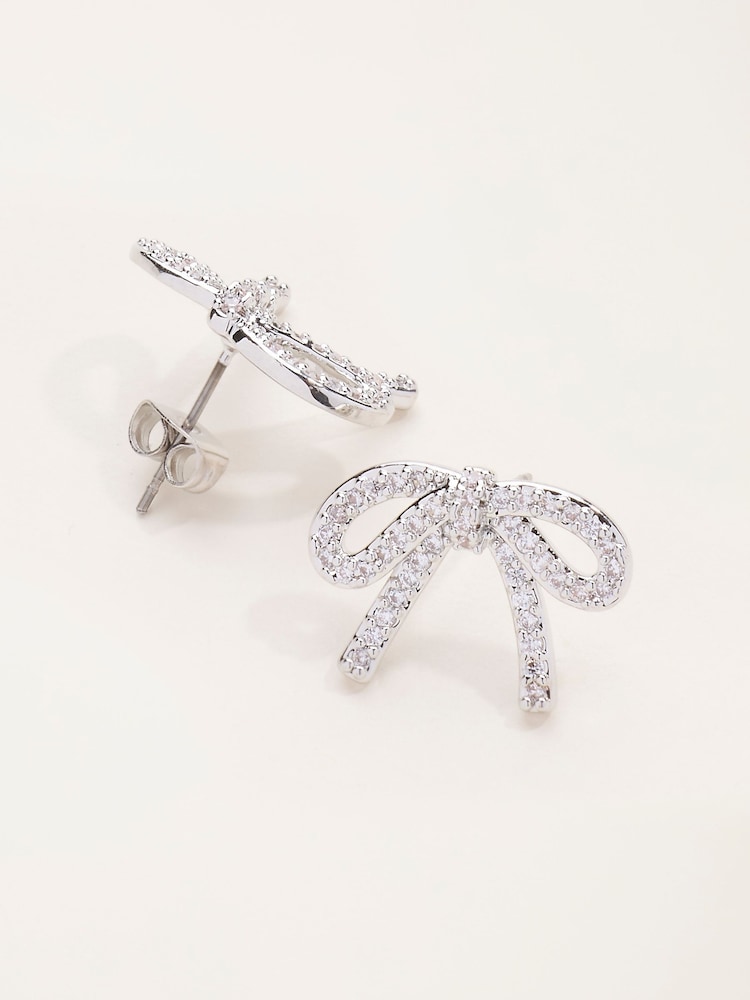 FatFace Silver Tone Bow Party Earrings - Image 3 of 3 FatFace Silver Tone Bow Party Earrings - Image 3 of 3