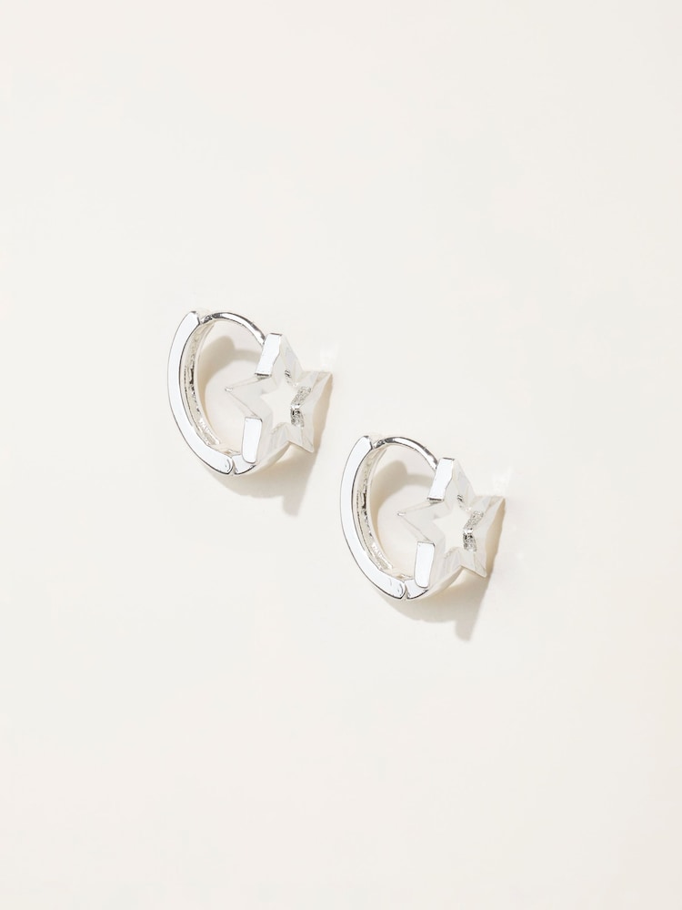 FatFace Silver Tone Star Huggie Earrings - Image 1 of 4