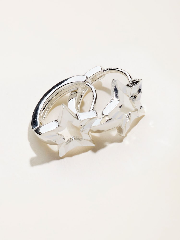 FatFace Silver Tone Star Huggie Earrings - Image 2 of 4