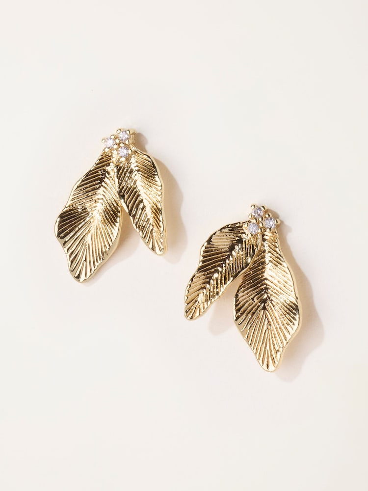FatFace Gold Tone Leaf Party Studs - Image 1 of 2