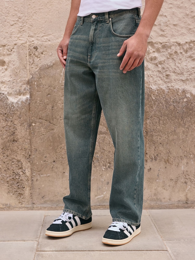Dark Green Tint Baggy Fit Jeans - Image 1 of 6