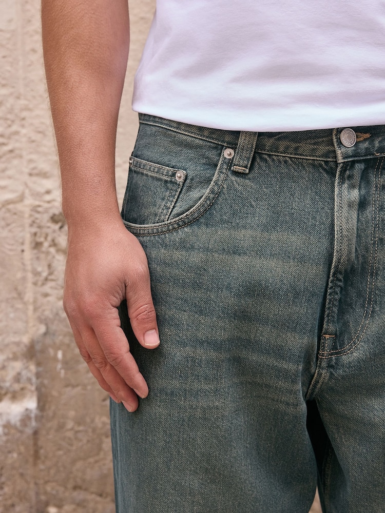Dark Green Tint Baggy Fit Jeans - Image 6 of 6
