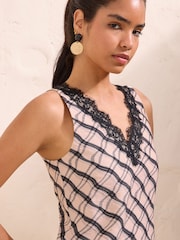 Friends Like These Beige Check Print Lace Assym Cami - Image 2 of 5