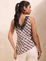 Friends Like These Beige Check Print Lace Assym Cami - Image 4 of 5
