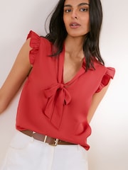 Friends Like These Red Sleeveless Tie Neck Blouse - Image 1 of 5